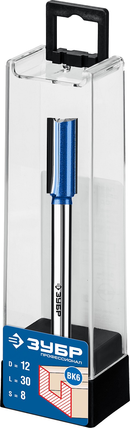 ЗУБР 12 x 30 мм, хвостовик 8 мм, фреза пазовая прямая с нижними подрезателями, Профессионал (28755-12-30)
