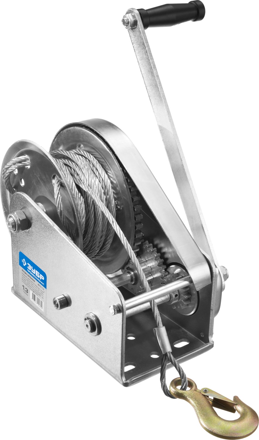 ЗУБР 1.3 т, 8 м, ручная барабанная подъемная тросовая лебедка, Профессионал (43117-1.3)