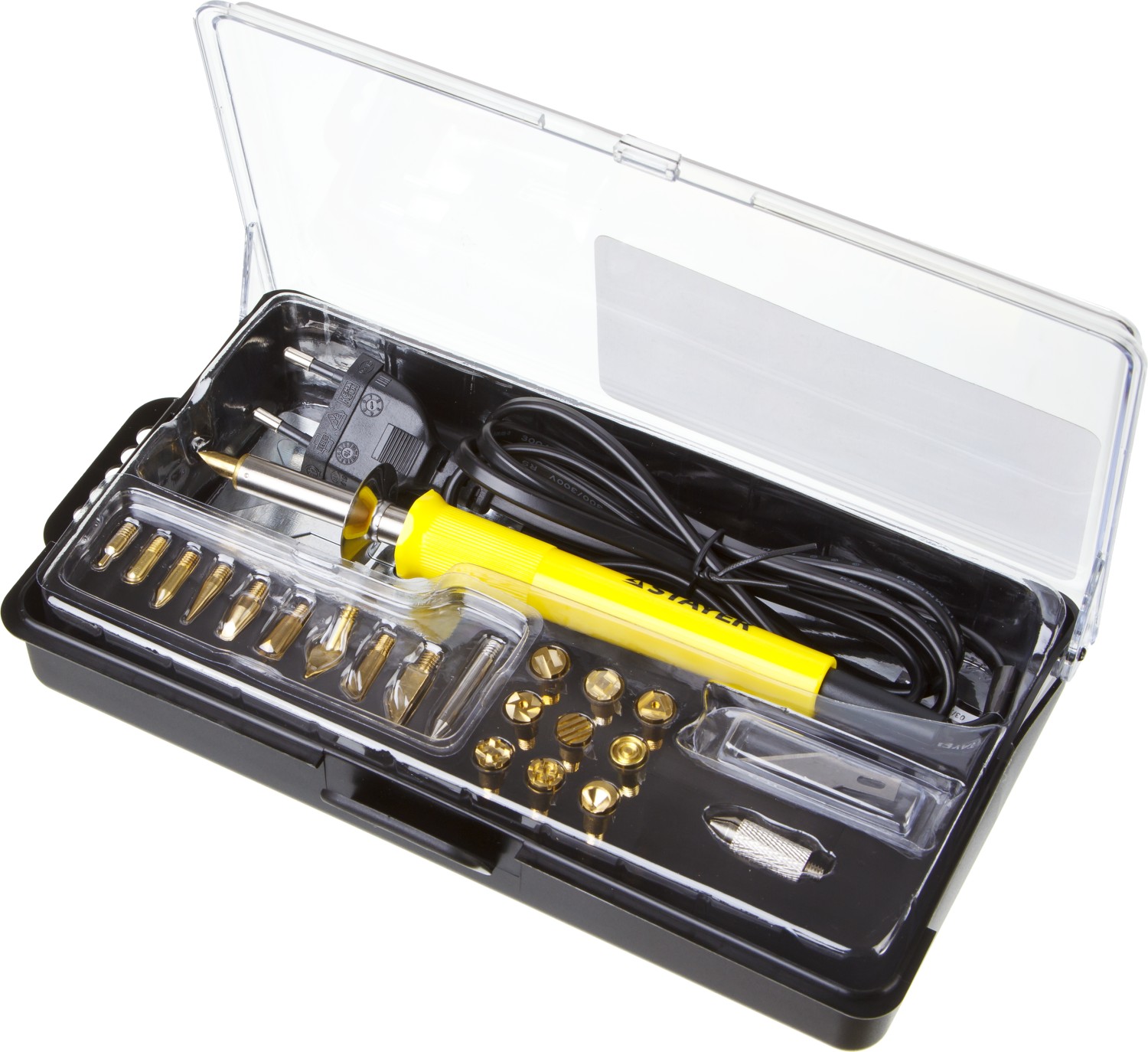 STAYER PROTerm, 30 Вт, 3 в 1, в наборе: 20 насадок, в кейсе, прибор для выжигания, пайки и резки, Professional (45227)