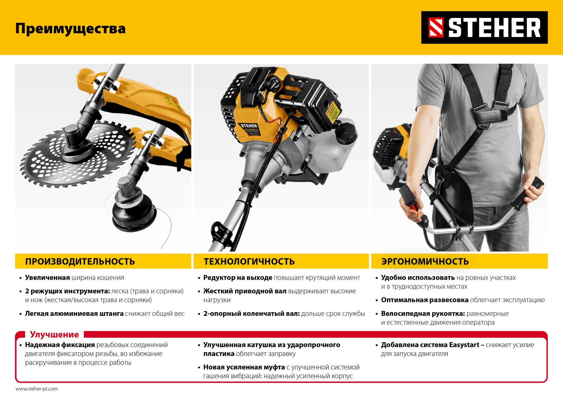 STEHER 1.3 кВт, бензиновый триммер (BT-1300)