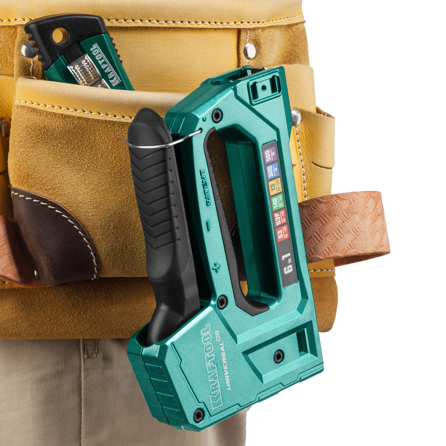 KRAFTOOL Universal-HD, 6-в-1: 53 (A/10/JT21) 23GA (6 - 14 мм)/140 (G/11/57) 20GA (8 - 14 мм)/13/53F/300/500, универсальный алюминиевый степлер (3188)