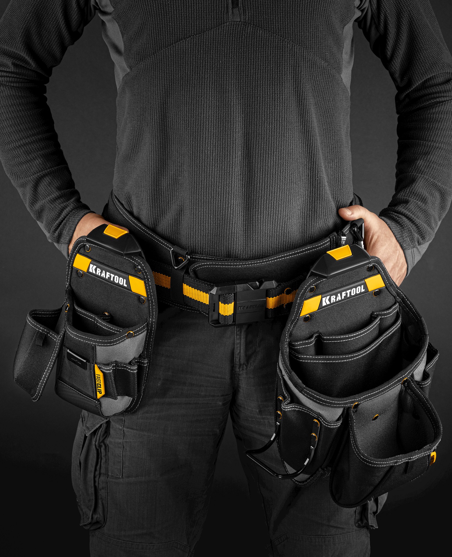 KRAFTOOL KBS-3 пояс монтажника, в комплекте: пояс монтажника, большая сумка, малая сумка (38762)