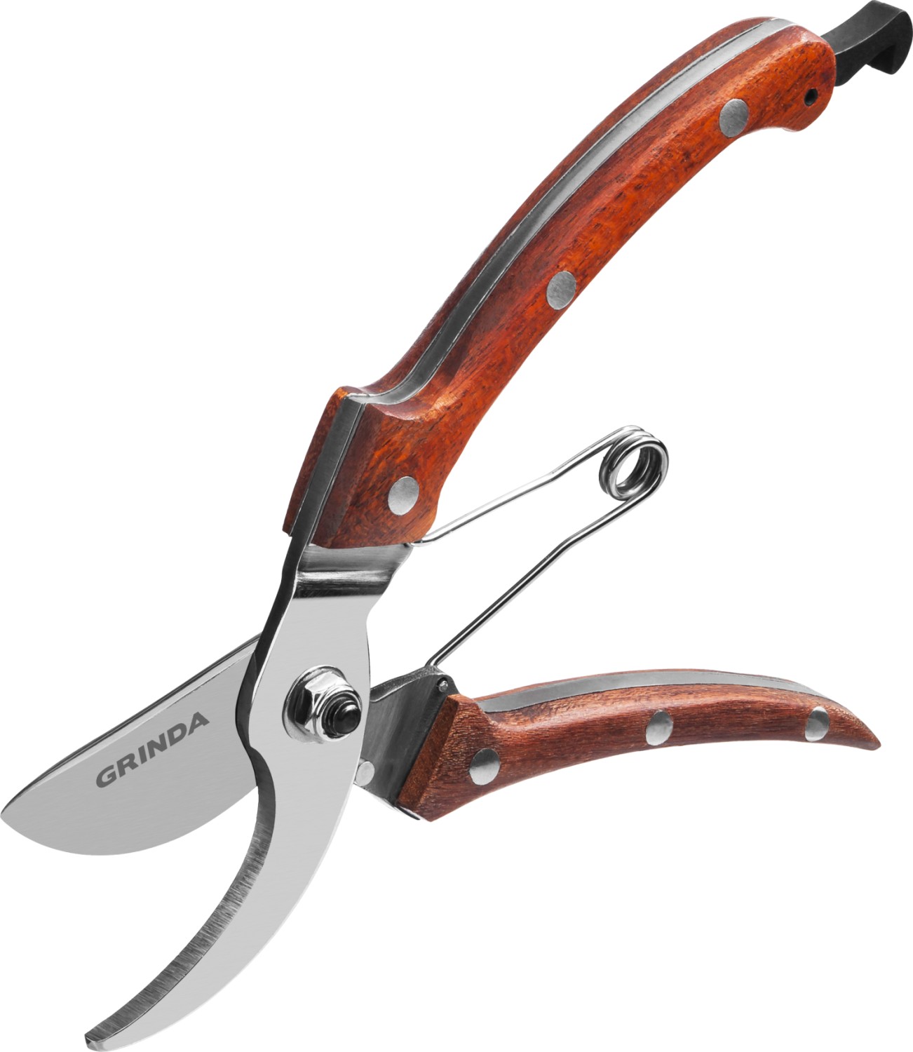 GRINDA P-17, 195 мм, из нержавеющей стали, с деревянными рукоятками, цельнокованый компактный плоскостной секатор, PROLine (423417)