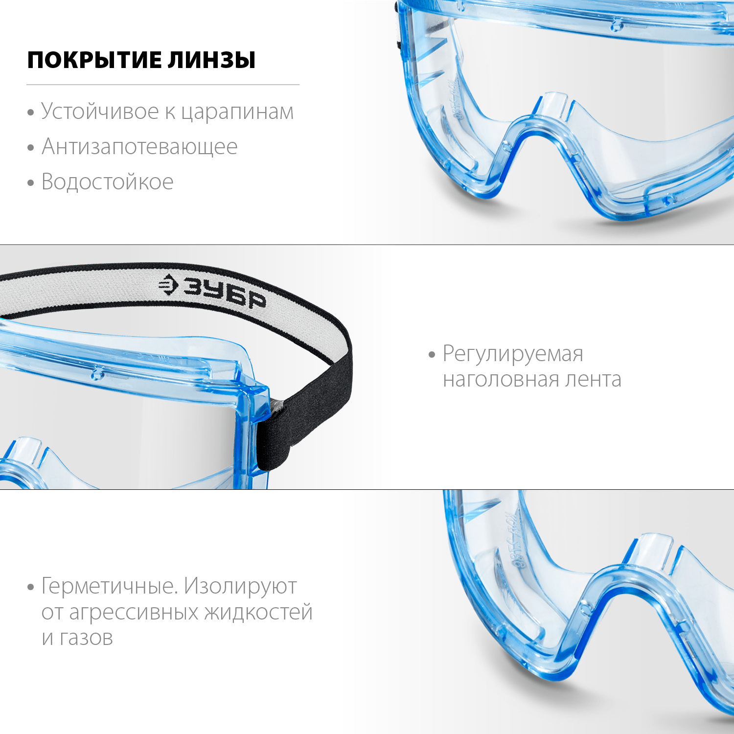 ЗУБР ПАНОРАМА Г герметичные, защитные очки закрытые, прозрачные, защита от царапин и запотевания, UV 380, оптический класс 1, Профессионал (110232)