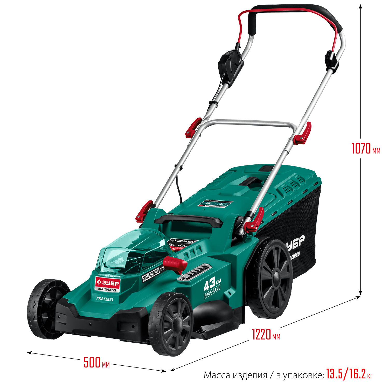 ЗУБР С1-18, 36 В, 43 см, без АКБ, бесщеточная газонокосилка (ГКЛ-4336)