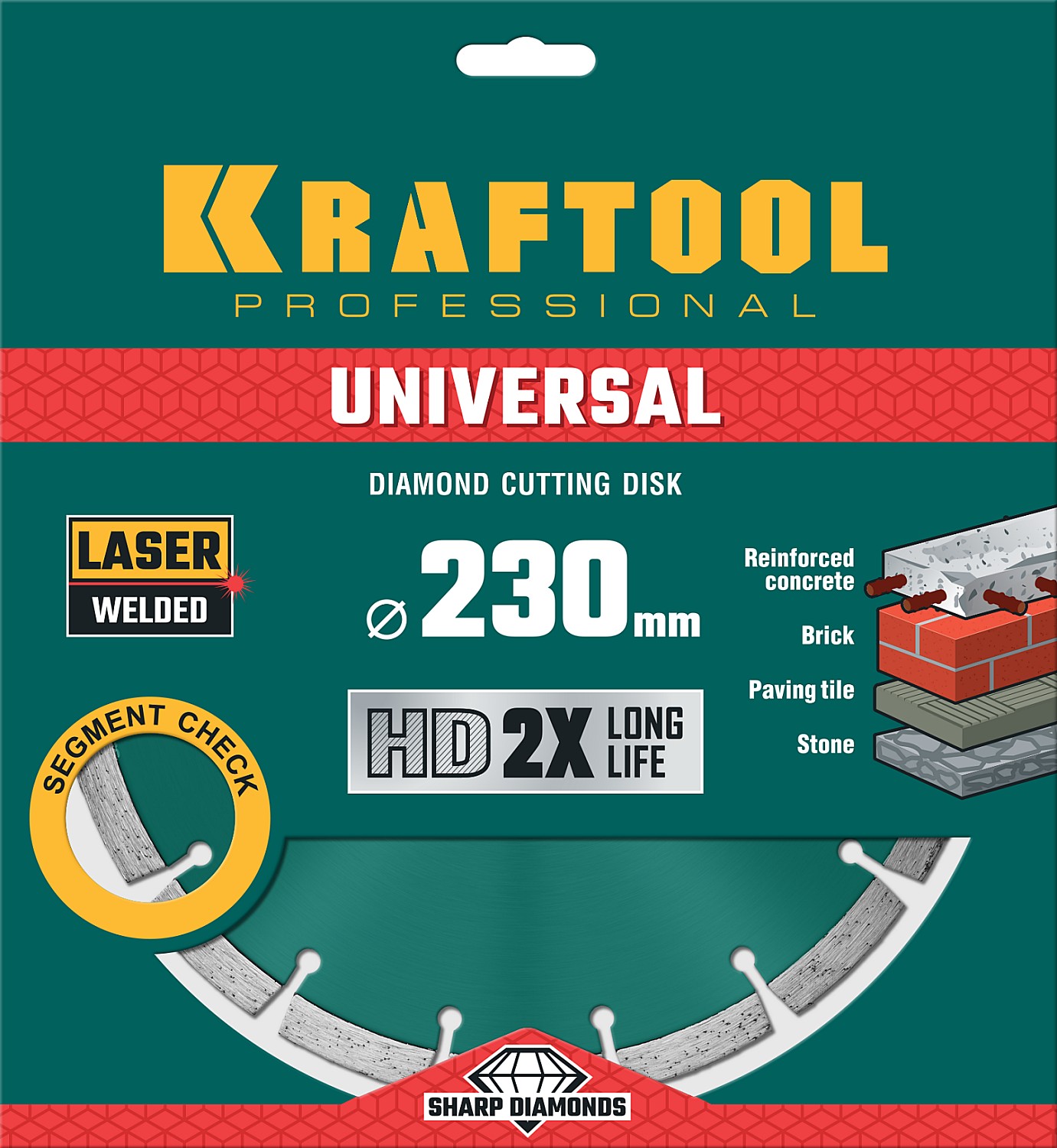 KRAFTOOL LASER-UNIVERSAL 230 мм (22.2 мм, 10х2.8мм), алмазный диск (36680-230)