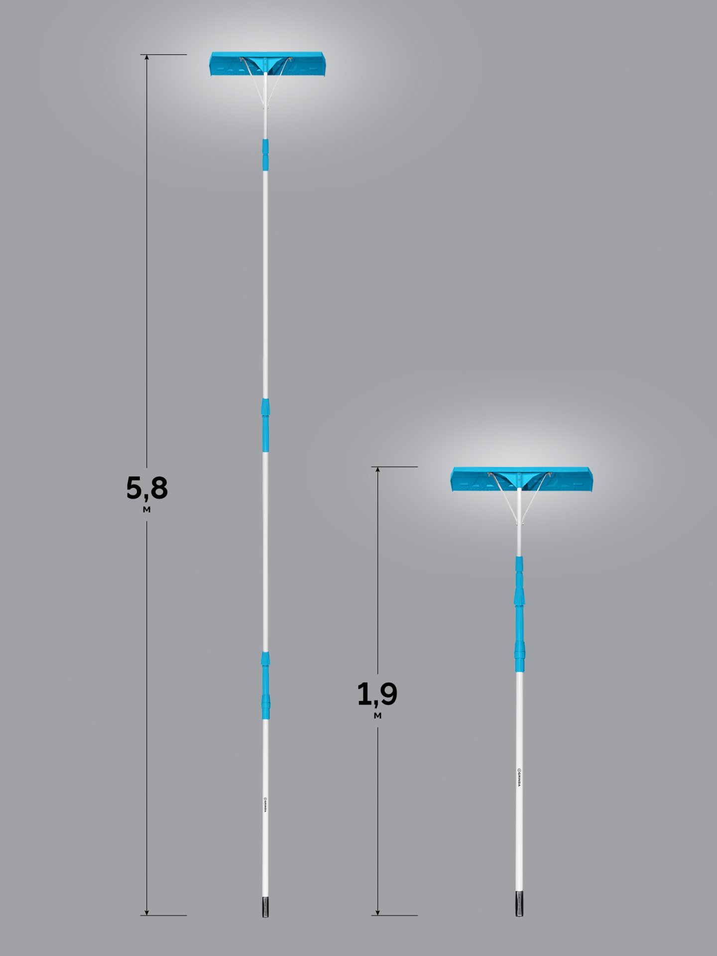 GRINDA скребок для удаления снега с крыши, телескопический,1,9 - 5,8 м, 620 мм, PROLine (39945)