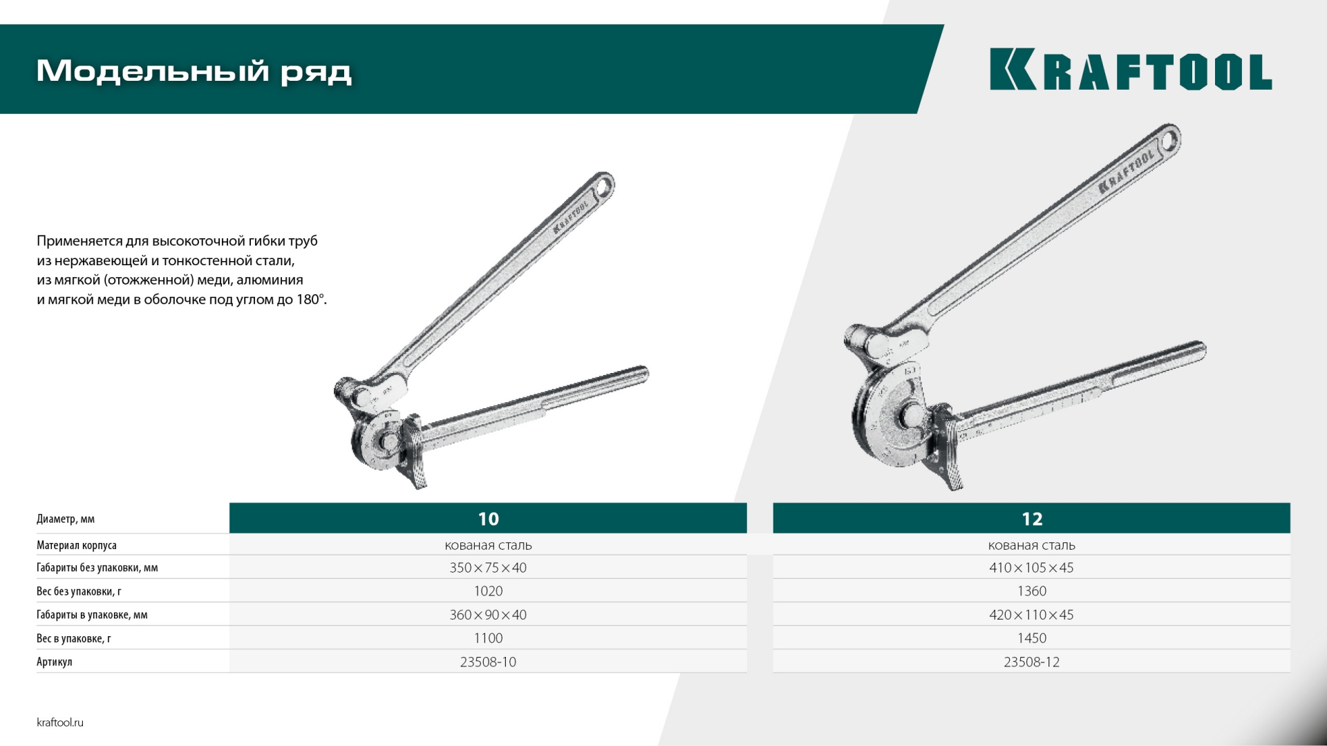 KRAFTOOL Кованый рычажный трубогиб для нержавеющей стали (23508-10)