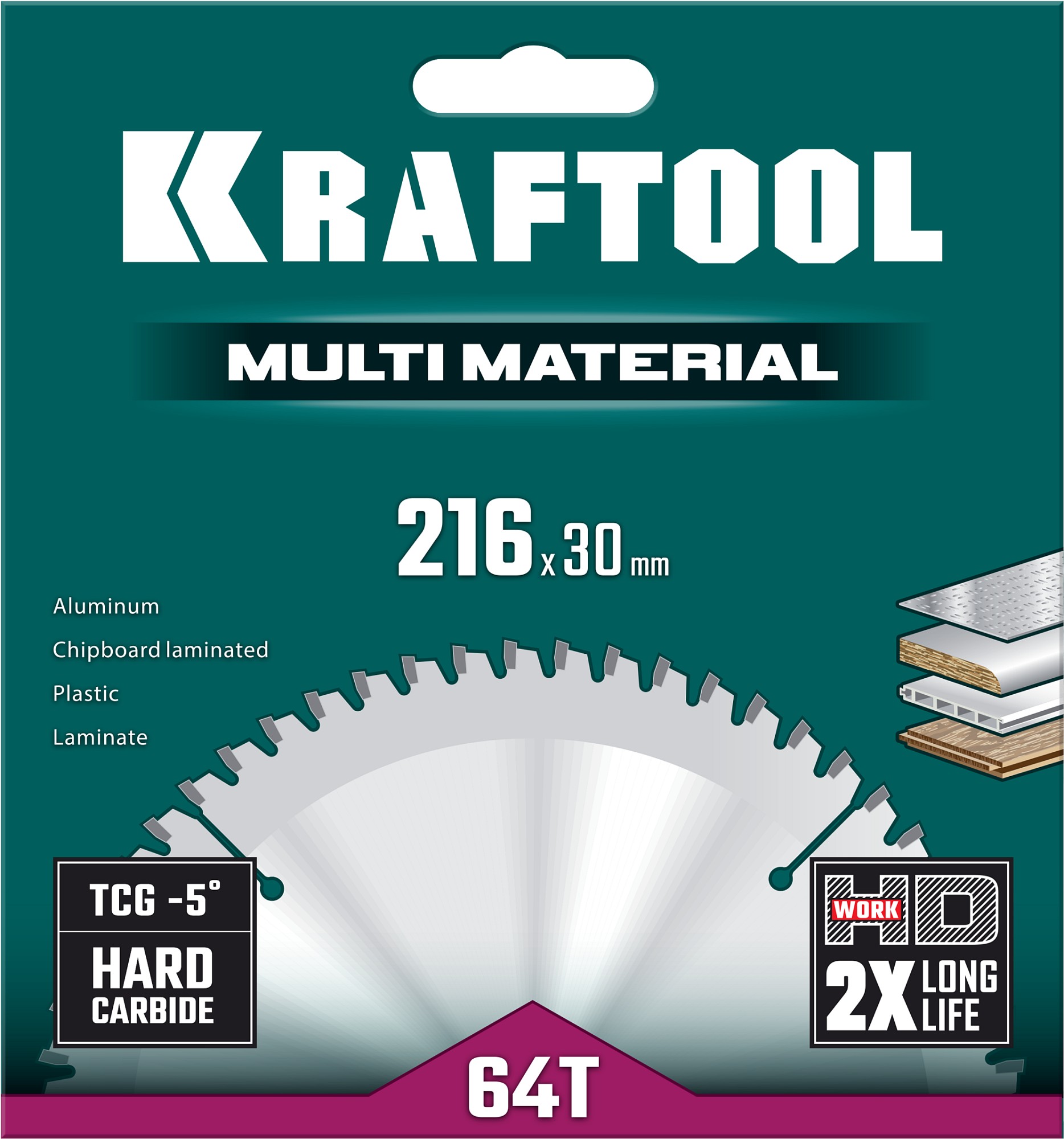 KRAFTOOL Multi Material, 216 х 30 мм, 64Т, пильный диск по алюминию (36953-216-30)
