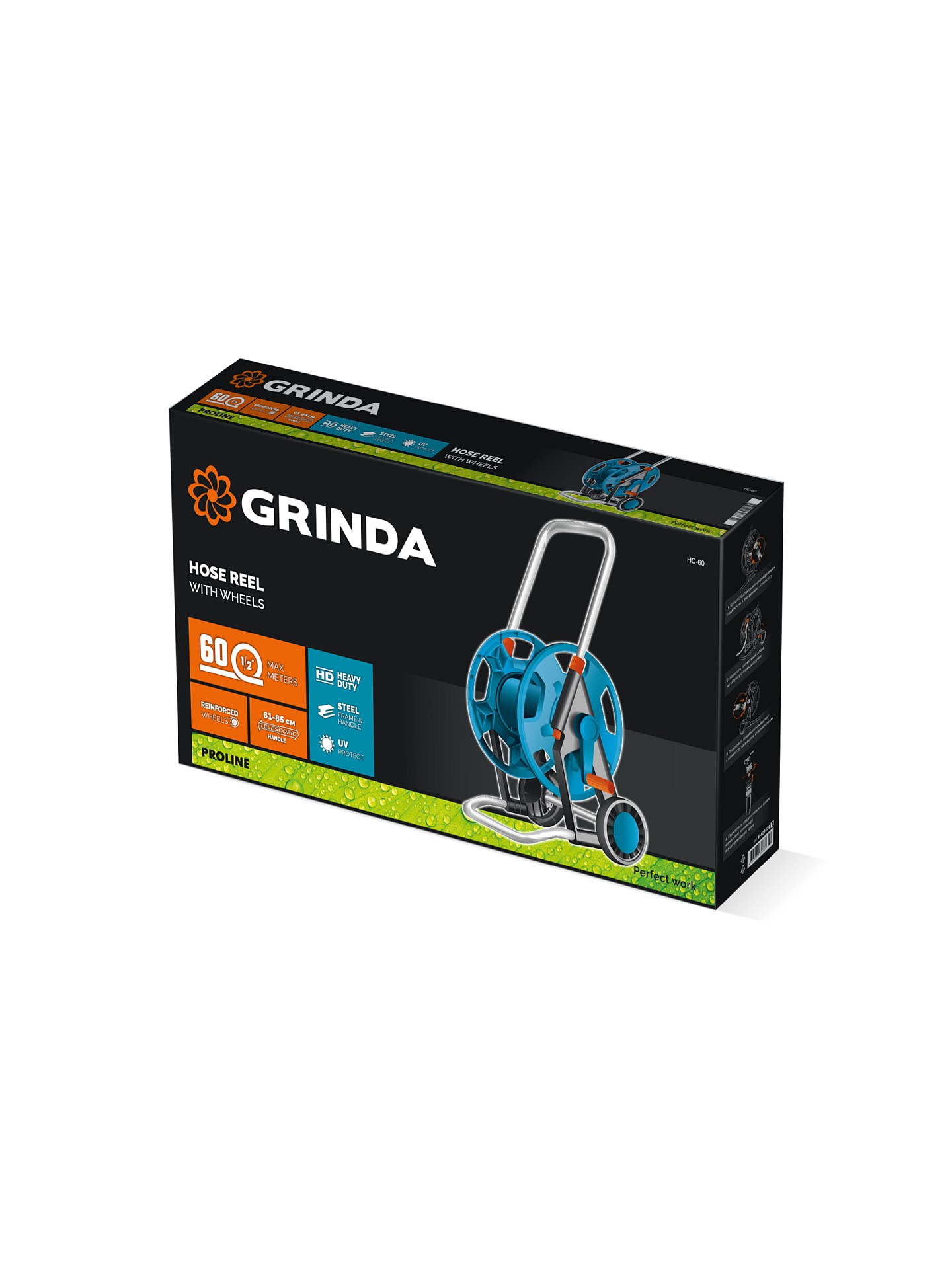 GRINDA HC-60, для шлангов 60м x 1/2″ и 30м х 3/4″, усиленные колёса, телескопическая ручка, катушка для шлангов ProLine (8-428430)