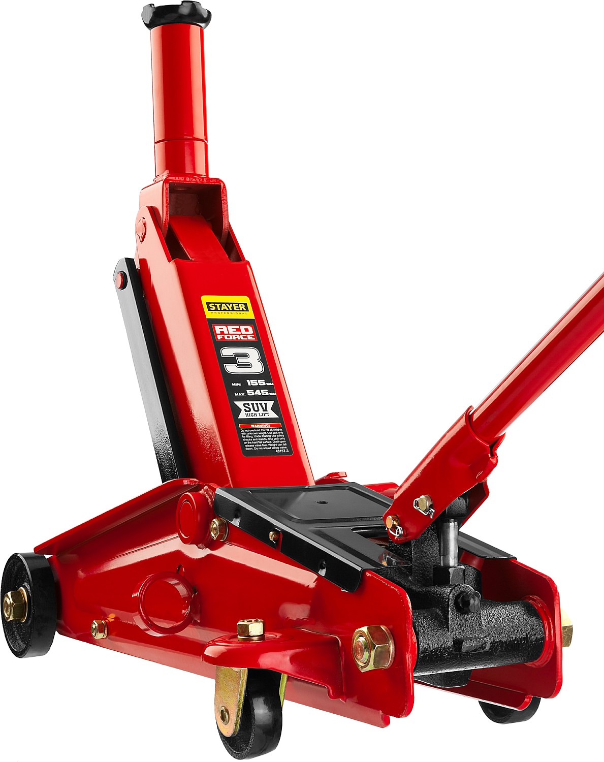 STAYER R-55 RED FORCE, 3 т, 155 - 545 мм, подкатной домкрат с высоким подъемом, Professional (43157-3)