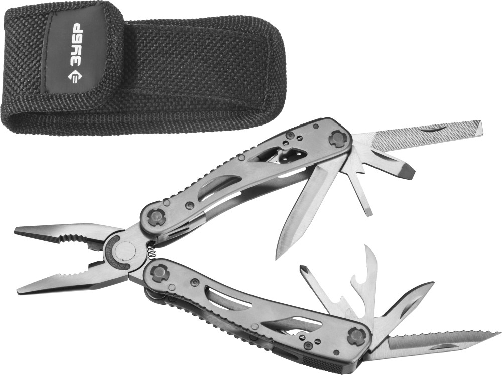 ЗУБР МАСТЕР, мультитул, 12 в 1, облегченные стальные ручки, нейлоновый чехол, 105 мм (47752)