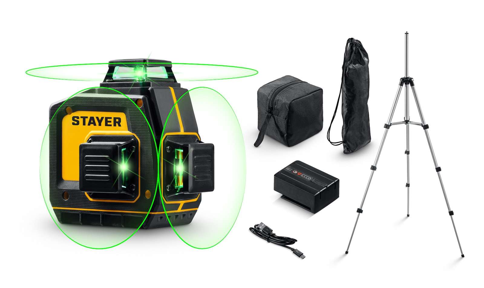 STAYER SL-3D #3, 50м, точн. +/-0,5 мм/м, зеленый лазерный нивелир, штатив (34963-3)