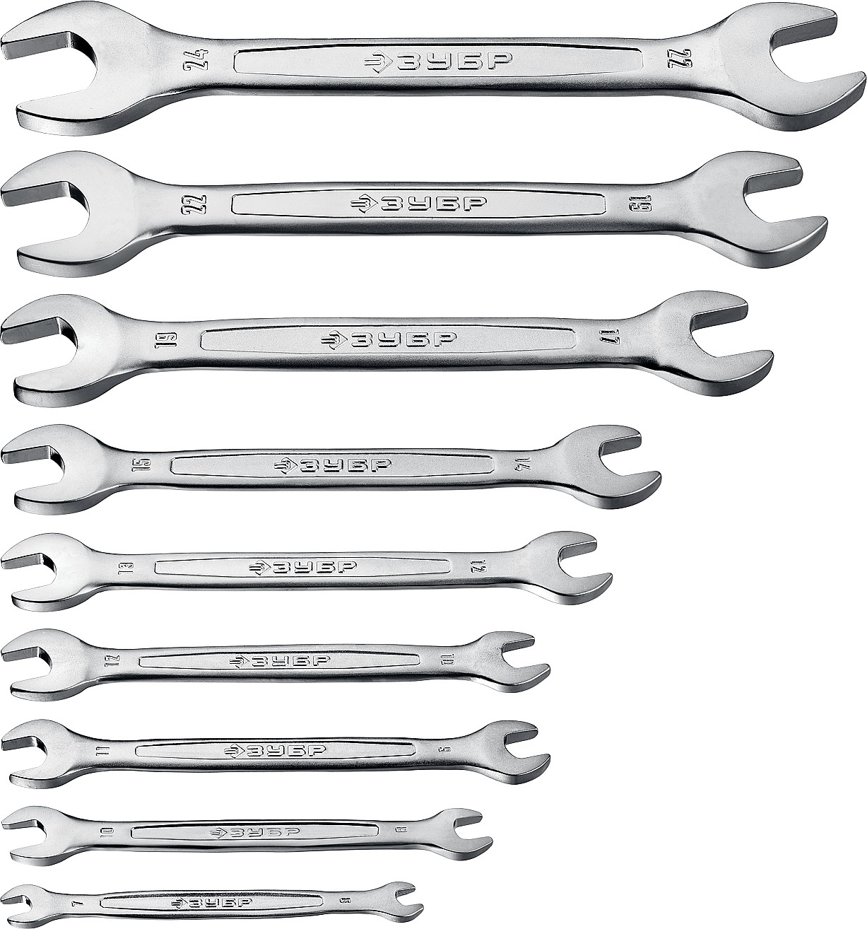 ЗУБР 8 шт, 6 - 24 мм, набор рожковых гаечных ключей, Профессионал (27010-H8)