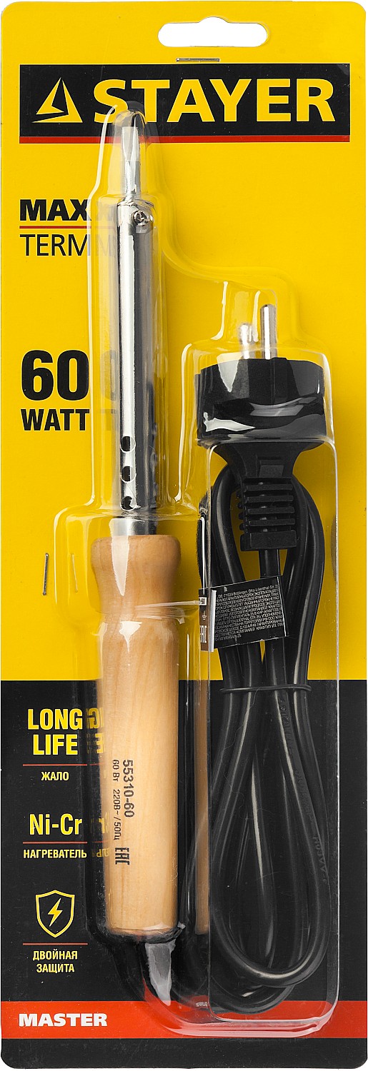 STAYER MAXTerm, 60 Вт, клин, электропаяльник с деревянной рукояткой (55310-60)