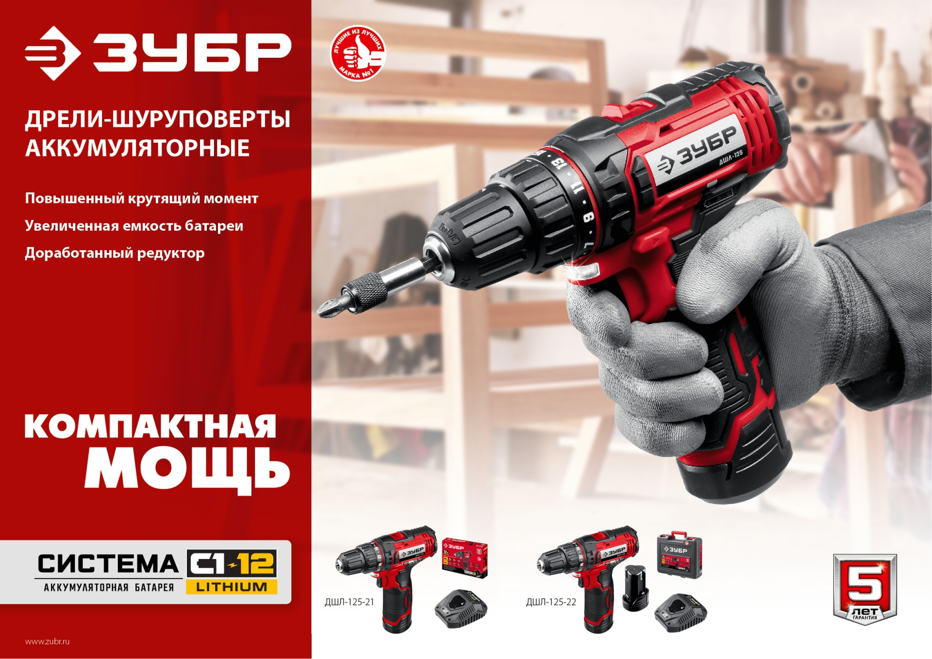 ЗУБР С1-12, 12 В, 30 Н·м, 1 АКБ (2 А·ч), дрель-шуруповерт (ДШЛ-125-21)