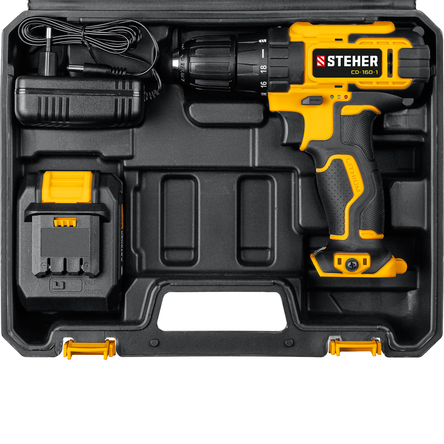 STEHER 16 В, 35 Н·м, 1 АКБ (2 А·ч), дрель-шуруповерт, кейс (CD-160-1)