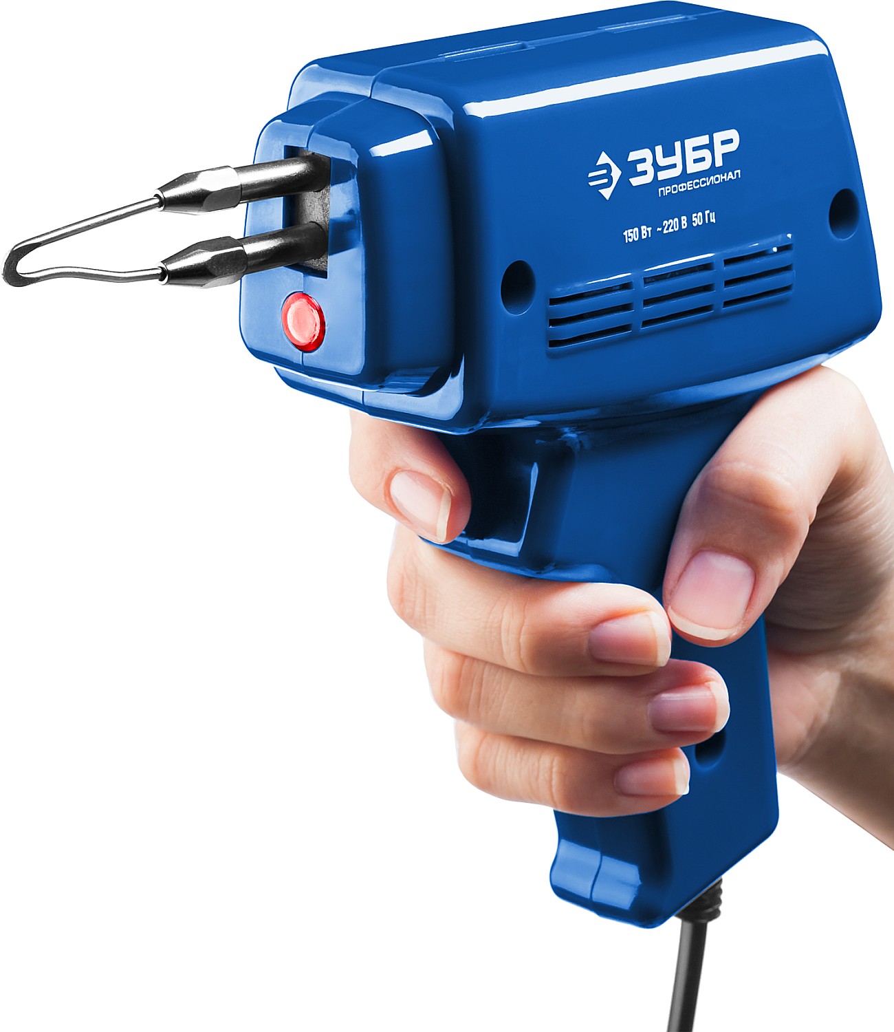 ЗУБР 150 Вт, в наборе: нагрев 6 сек., канифоль, припой, 2 сменных жала, импульсный паяльник, Профессионал (55412-H4)