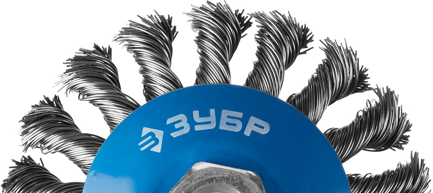 ЗУБР 100 мм, жгутированная стальная проволока 0.5 мм, коническая щетка-крацовка для УШМ, Профессионал (35269-100)