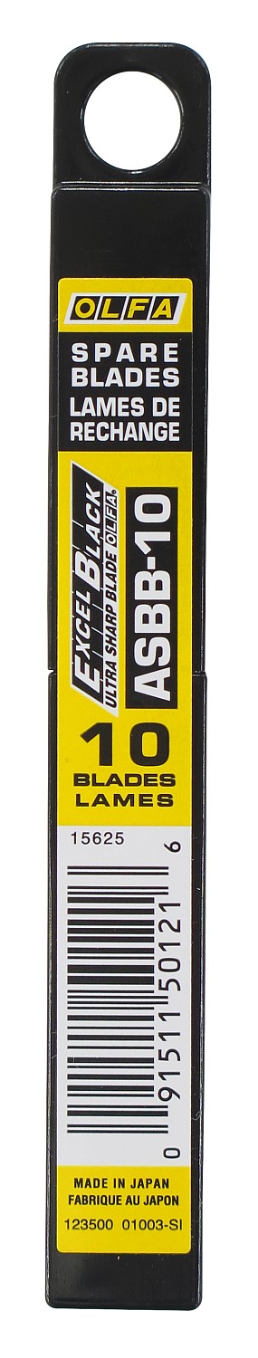 OLFA 9 мм, 10 шт, в пластиковом кейсе, черные сегментированные лезвия, особо острые, EXCEL BLACK (OL-ASBB-10)