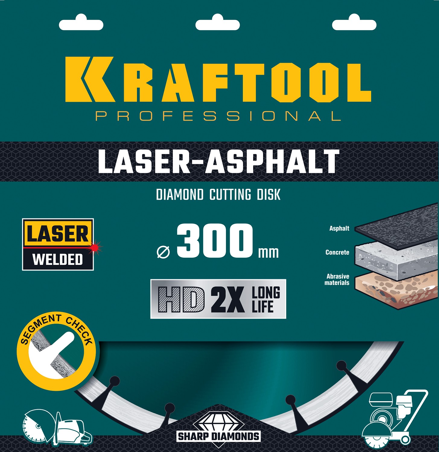 KRAFTOOL LASER-ASPHALT 300 мм (25.4/20 мм, 10х3.2 мм), алмазный диск (36687-300)