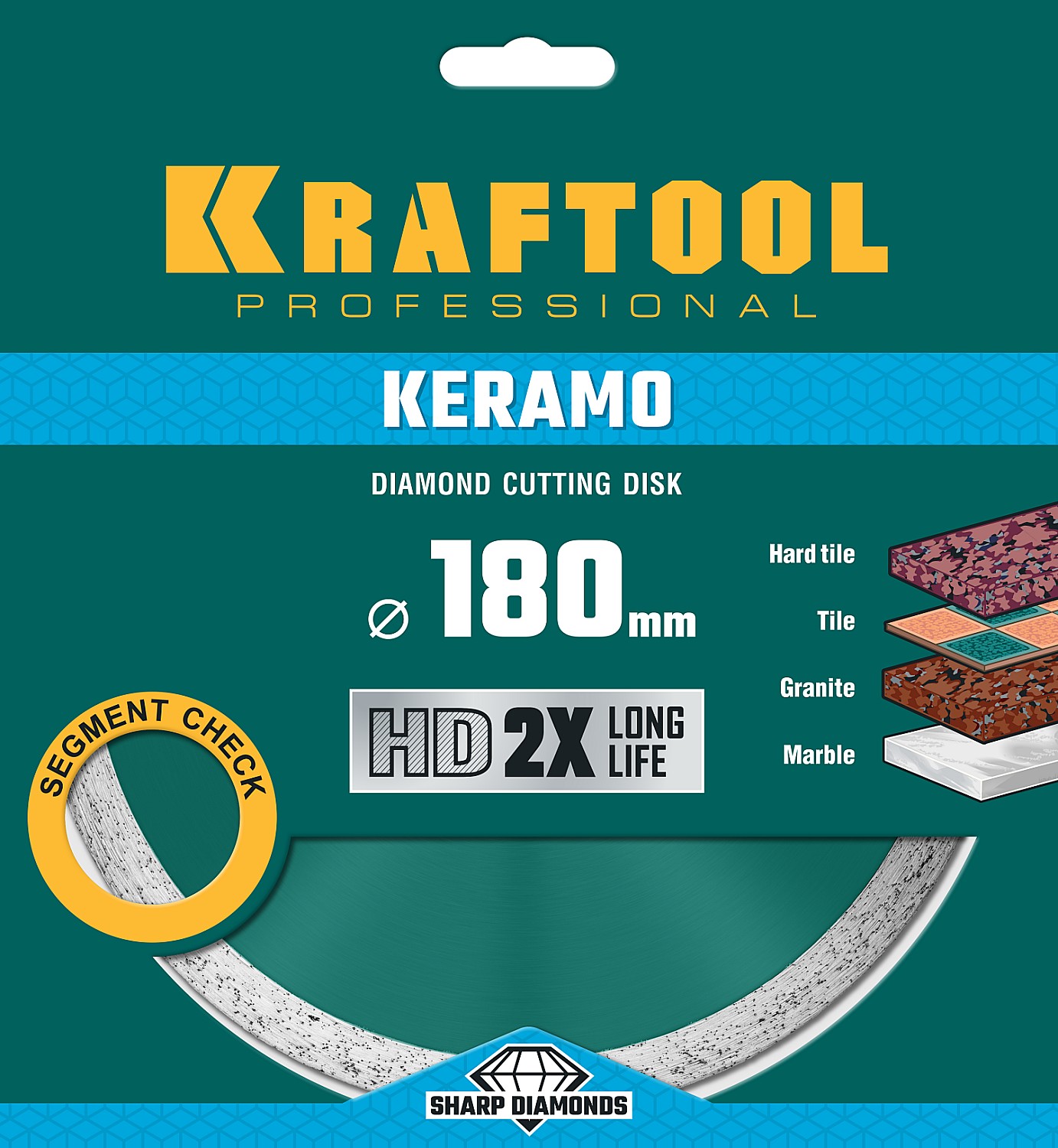 KRAFTOOL KERAMO, 180 мм, (22.2 мм, 10 х 2.0 мм), сплошной алмазный диск (36684-180)