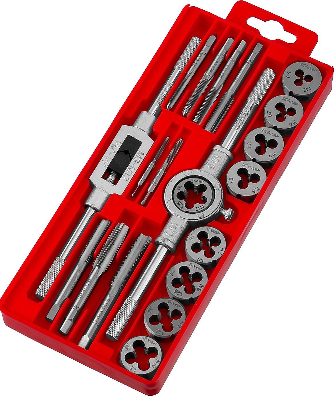 ЗУБР 20 предм., сталь 9ХС, набор метчиков и плашек в пластиковом боксе (2810-H20)