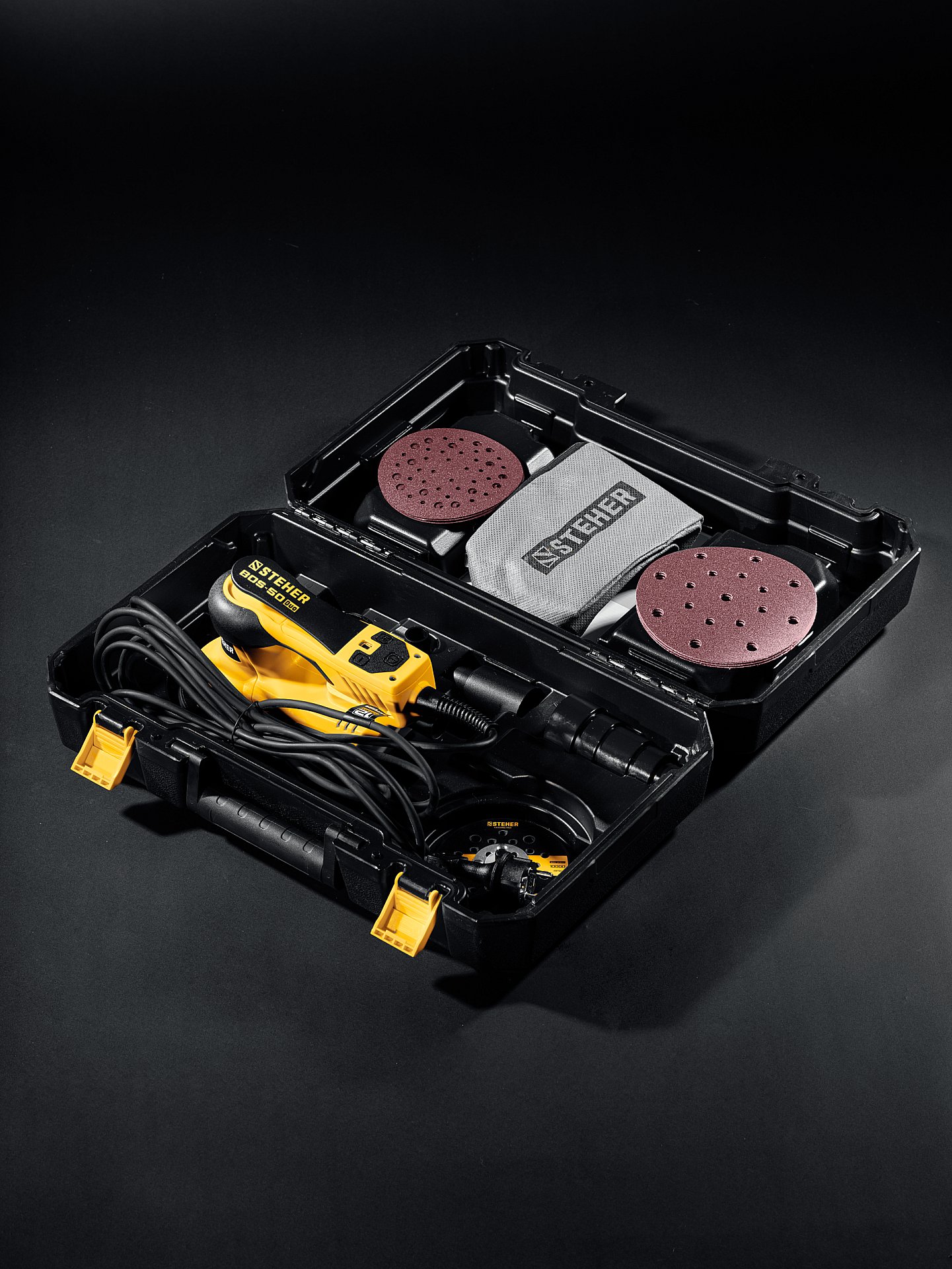STEHER BOS-50 Duo, d125 / d150 мм, 5.0 мм, 350 Вт, бесщеточная орбитально-шлифовальная машина, кейс (BOS-50)