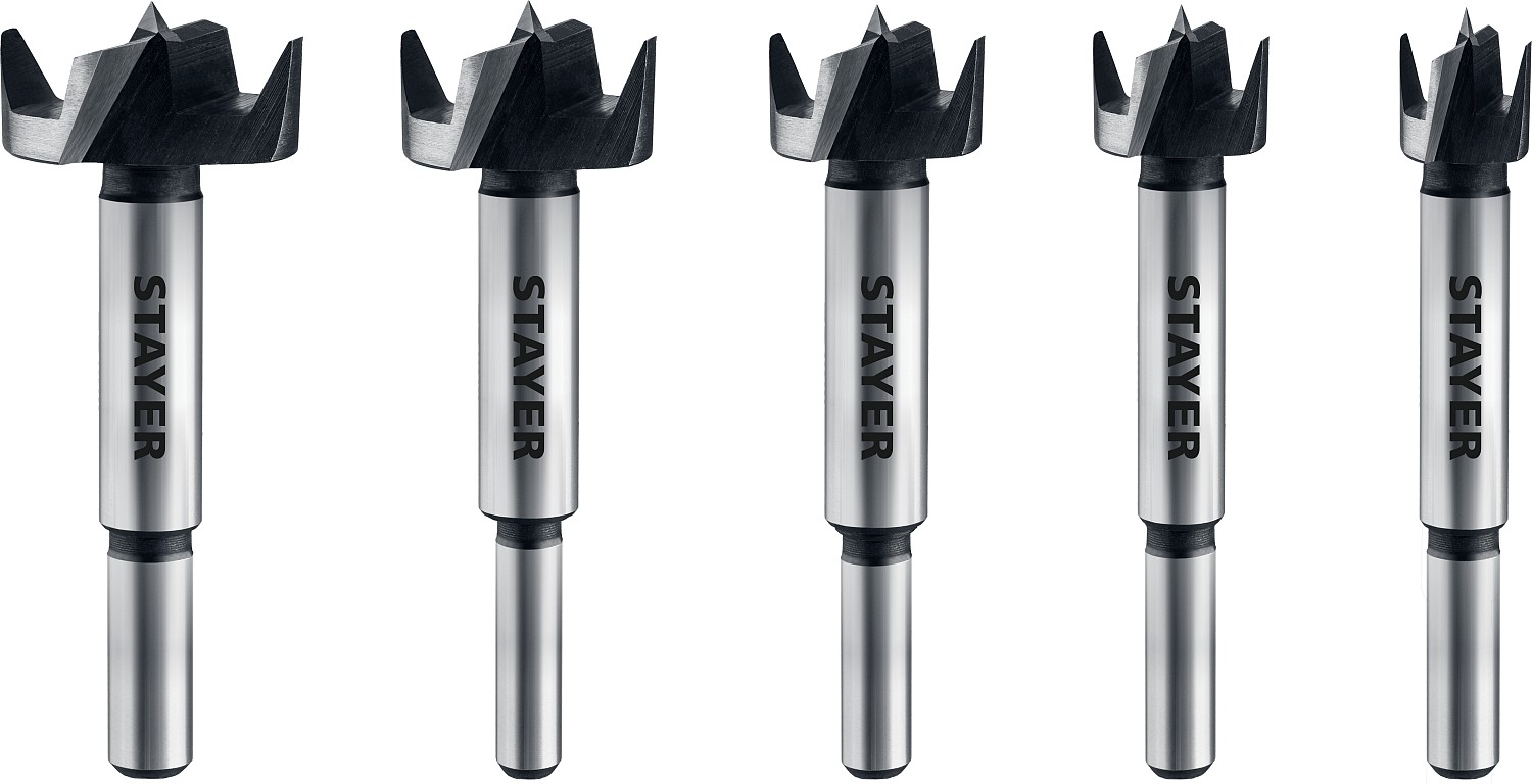 STAYER Forstner, 5 шт: 15-20-25-30-35 мм, набор сверл Форстнера по дереву, ДСП (29985-H5)