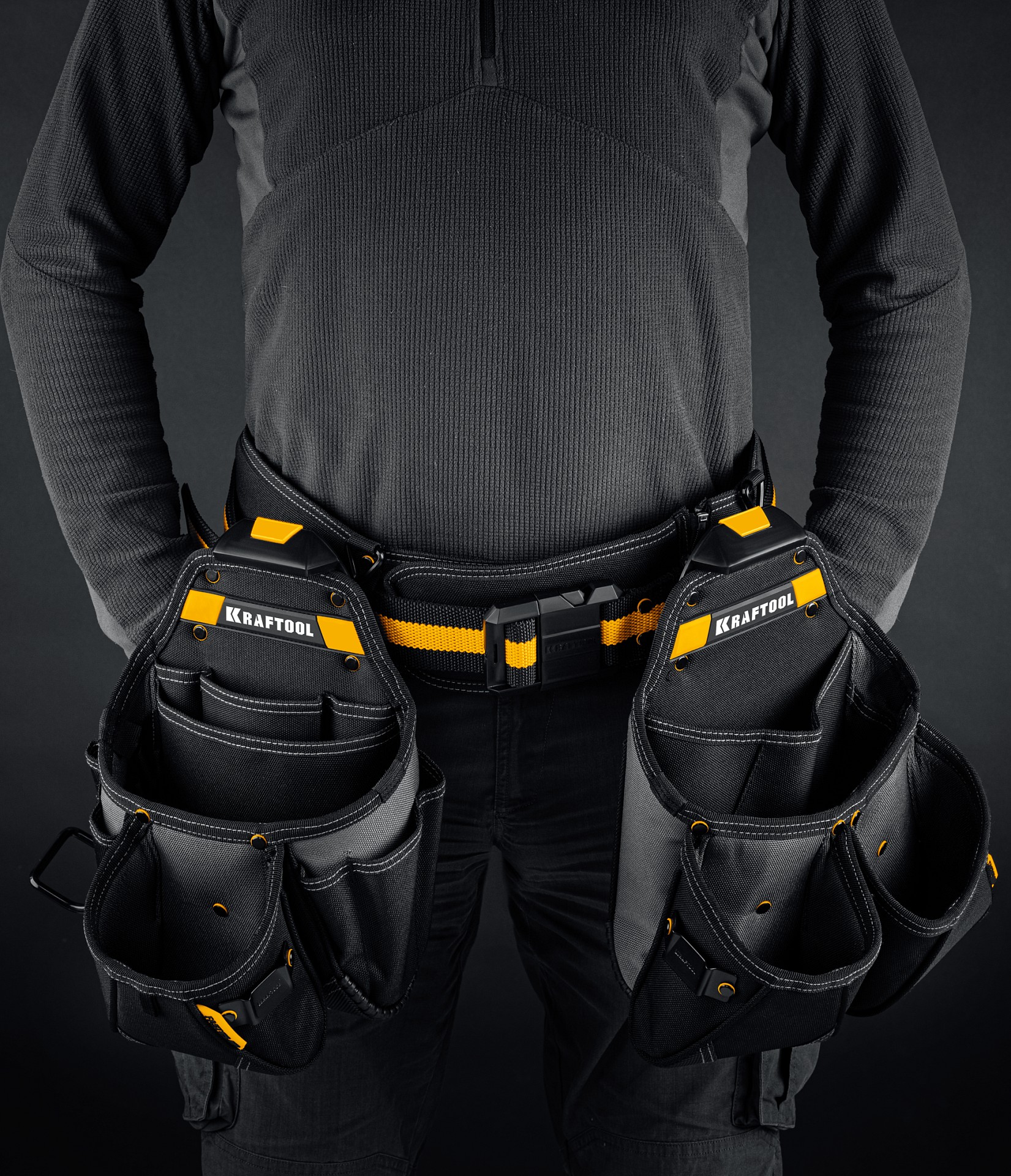KRAFTOOL KBS-3L пояс монтажника, в комплекте: пояс монтажника и 2 большие сумки (38761)