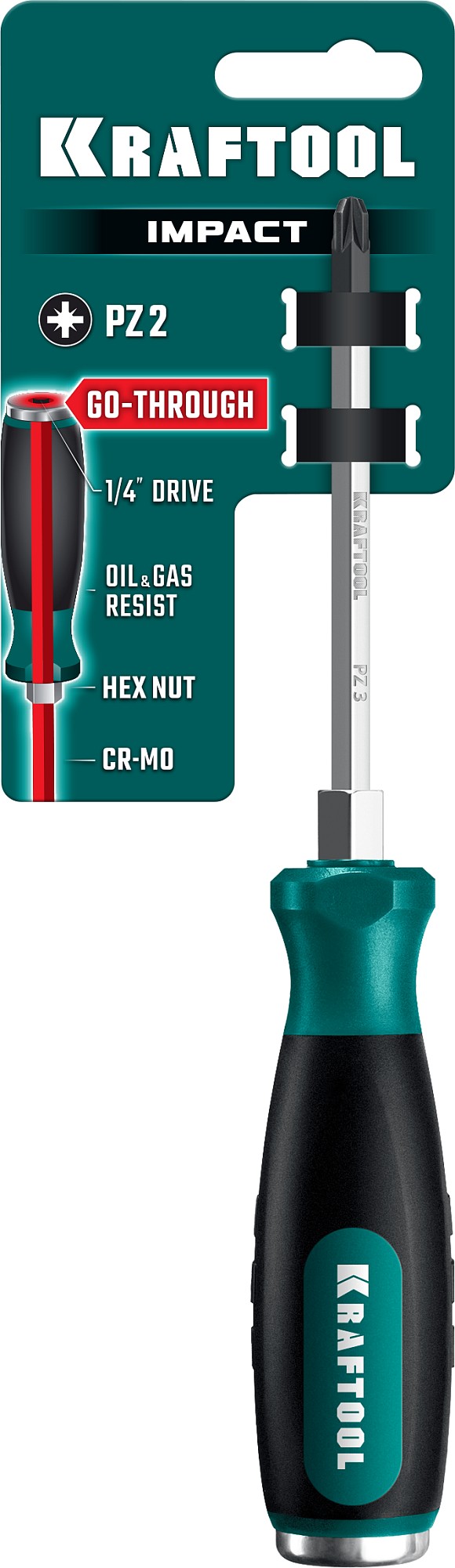 KRAFTOOL IMPACT PZ 3, сквозной стержень Cr-Mo, Ударная отвертка (250035-3)