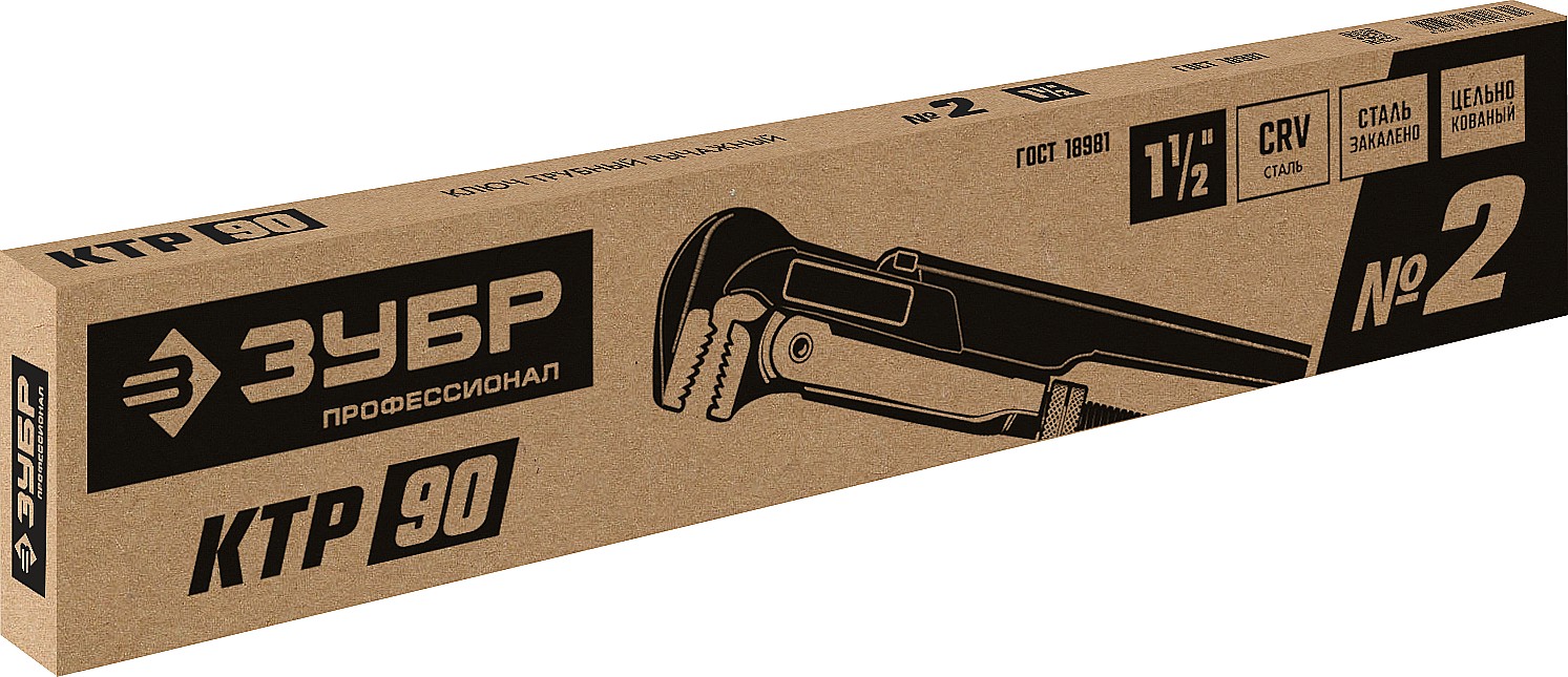 ЗУБР КТР-90, №2, 1.5″, 440 мм, трубный ключ, Профессионал (27335-2)