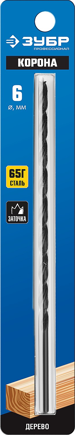 ЗУБР d 6 x 200/150 мм, М-образная заточка, спиральное сверло по дереву, Профессионал (29421-200-06)