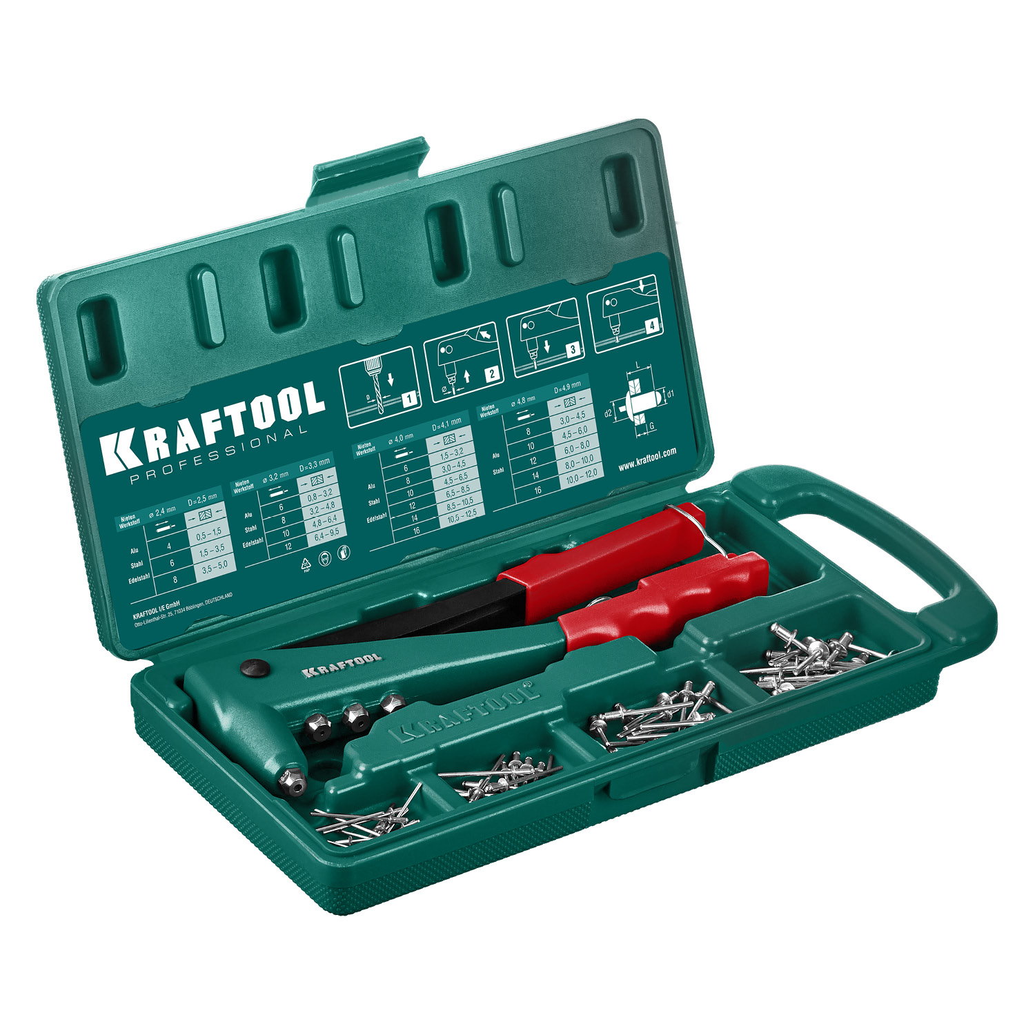 KRAFTOOL X-3, 2.4 - 4.8 мм, 260 мм, литой заклепочник в кейсе (31170-H6)