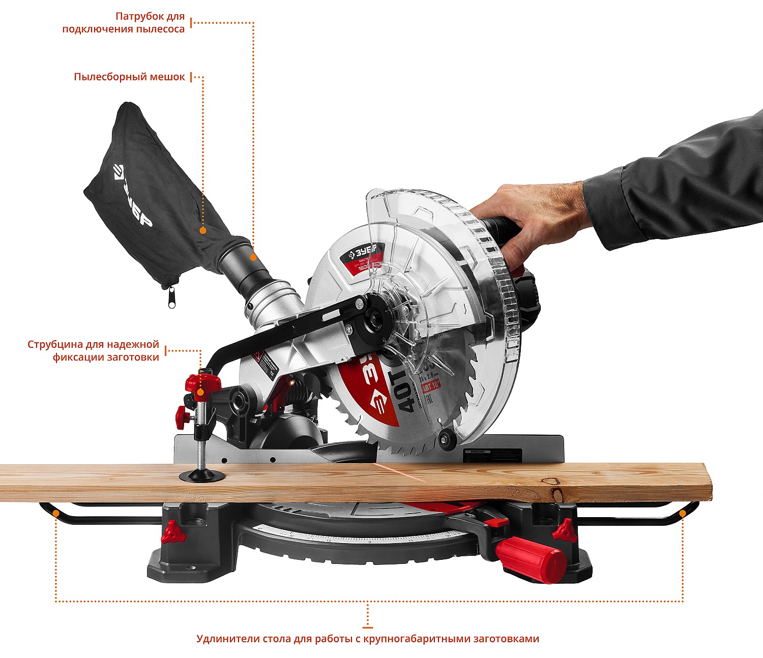 ЗУБР ЗПТ-255-1800 ЛМ2 пила торцовочная, d 255 х 30 мм, 1600 Вт