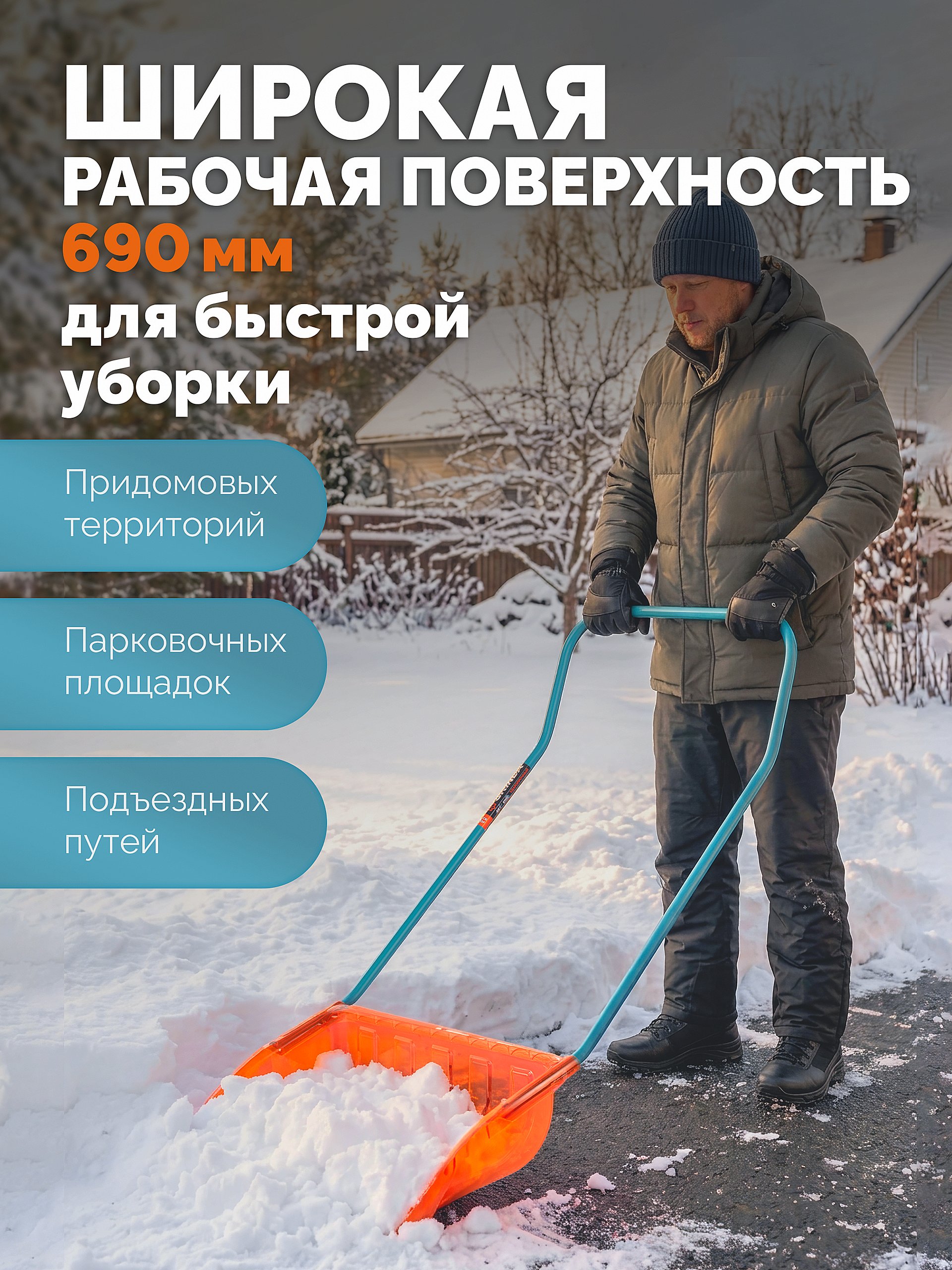 GRINDA Poly-C 700 ударопрочный снеговой движок (скрепер), ковш из морозостойкого поликарбоната 690мм, PROLine (39949)