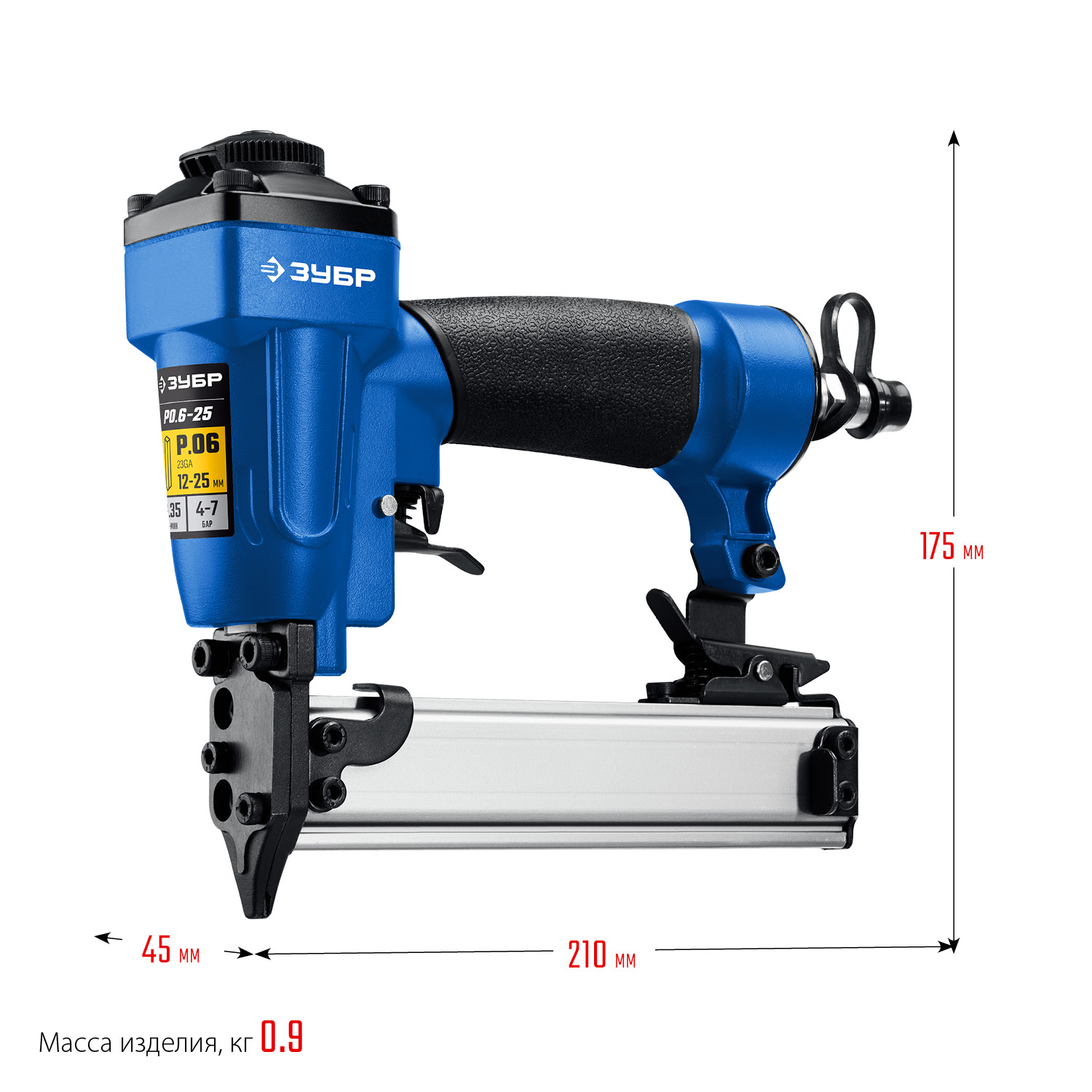ЗУБР P0.6-25, пневматический нейлер для шпилек 23Ga, тип P0.6 (12-25 мм), Профессионал (31936)