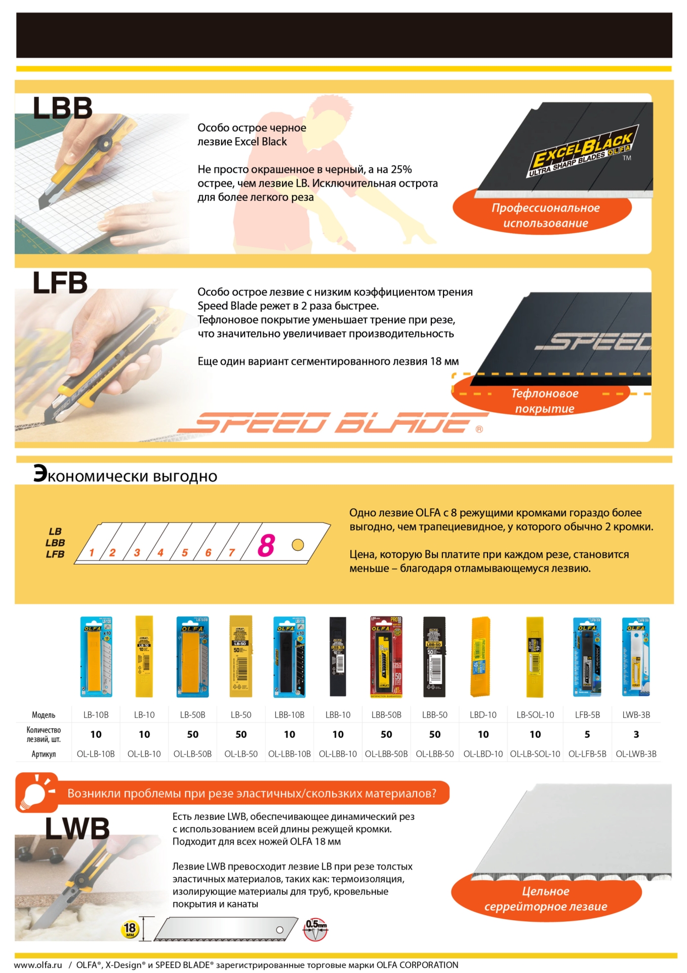 OLFA 18 мм, 50 шт, в пластиковом кейсе + блистер, черные сегментированные лезвия, особо острые, EXCEL BLACK (OL-LBB-50B)