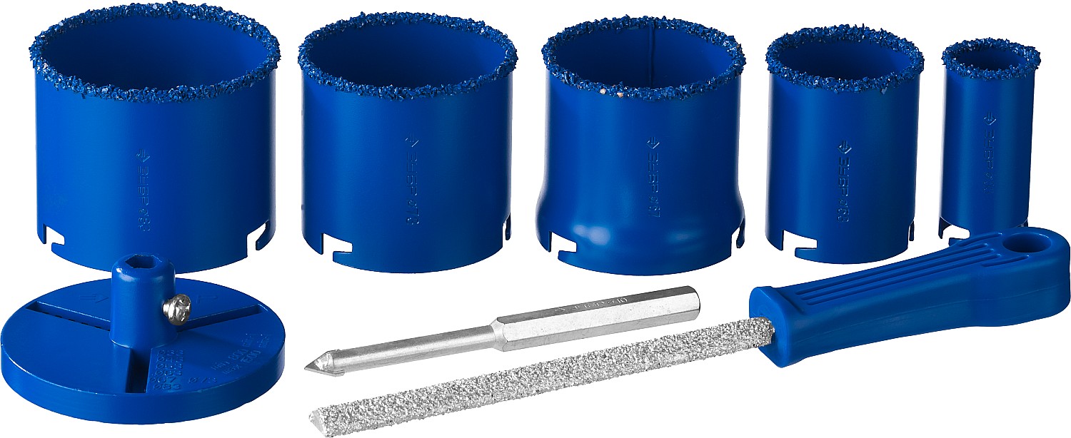 ЗУБР 8 шт, d 33, 53, 67, 73, 83 мм, карбид-вольфрамовое нанесение, набор кольцевых коронок, Профессионал (33350-H8)