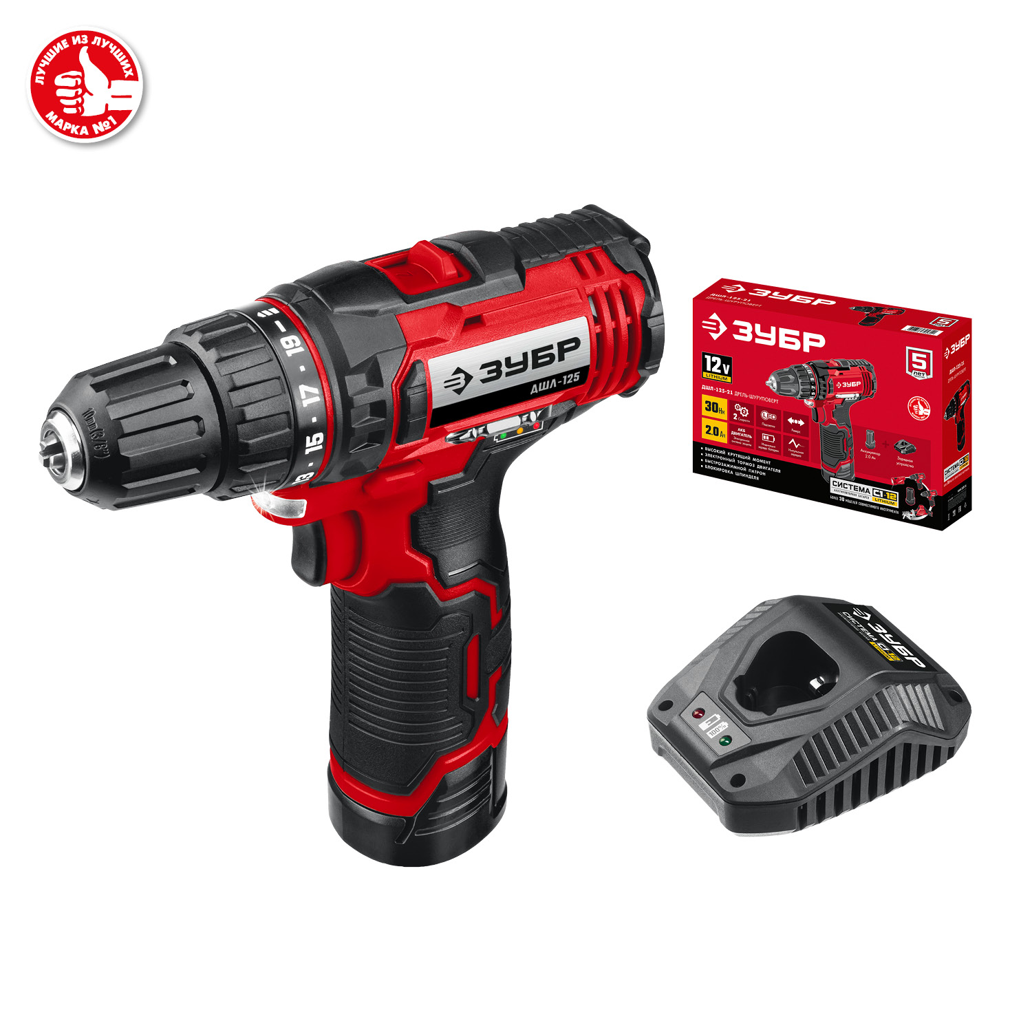 ЗУБР С1-12, 12 В, 30 Н·м, 1 АКБ (2 А·ч), дрель-шуруповерт (ДШЛ-125-21)