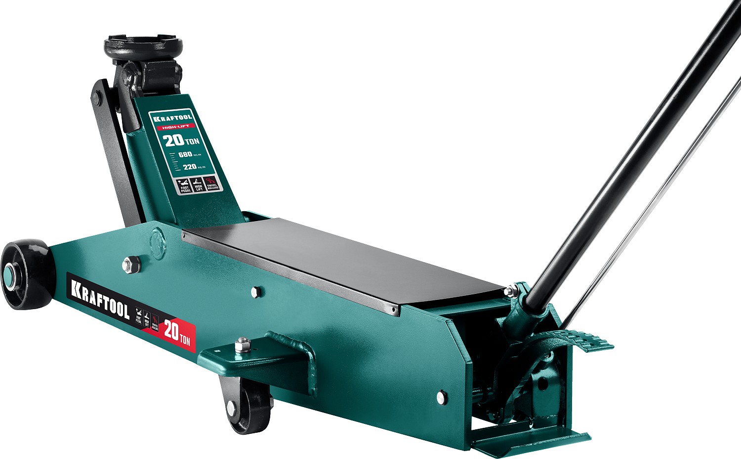 KRAFTOOL HIGH-LIFT, 20 т, 220 - 680 мм, для тяжелой техники, подкатной домкрат (43455-20)