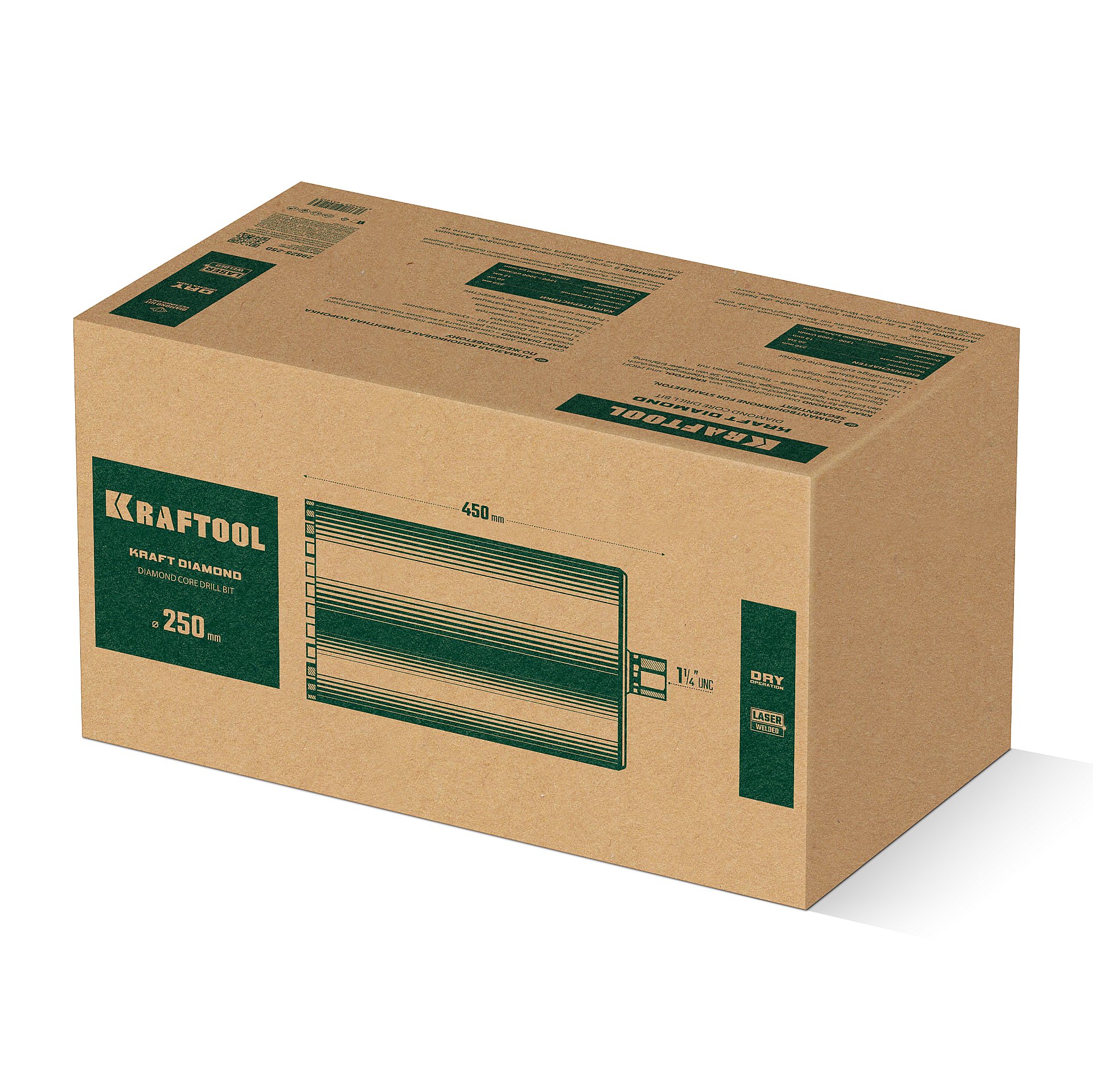 KRAFTOOL DIAMOND 250 мм (450 мм, 1 1/4″, лазерная сварка сегментов), Алмазная Коронка по железобетону (29825-250)