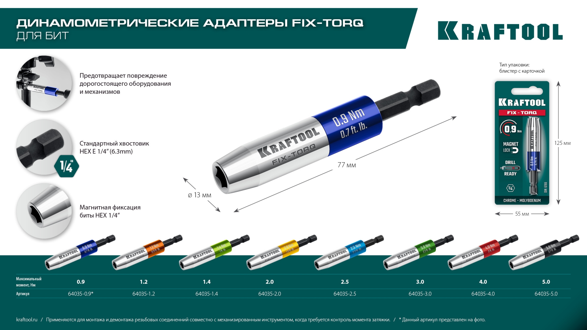 KRAFTOOL FIX-TORQ 2.5 Нм динамометрический адаптер для бит (64035-2.5)