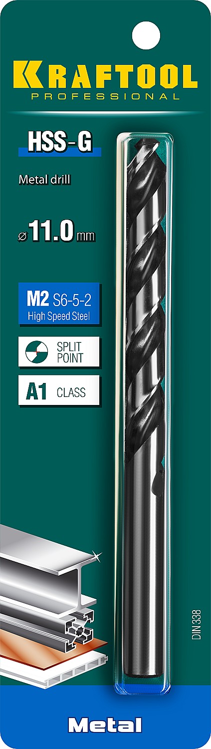 KRAFTOOL HSS-G, 11.0 х 142 мм, сталь P6M5, сверло по металлу (29651-11)