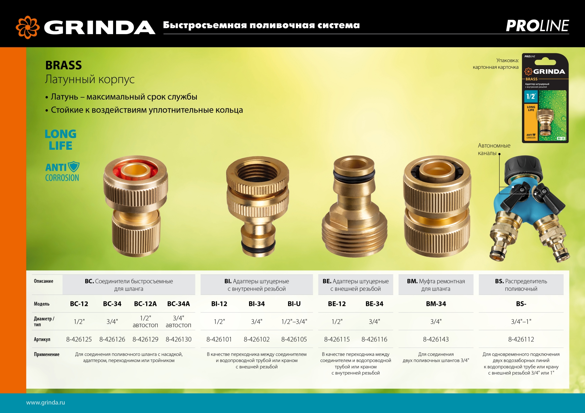 GRINDA BC-34A, 3/4″, для шланга, с автостопом, из латуни, быстросъёмный соединитель, PROLine (8-426130)