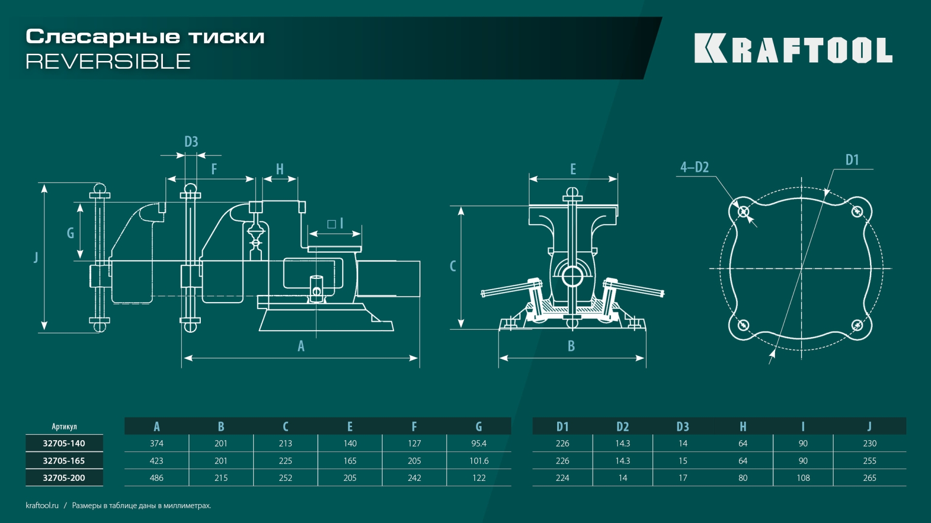 KRAFTOOL Reversible 140 мм, расход 273 мм, Слесарные тиски (32705-140)