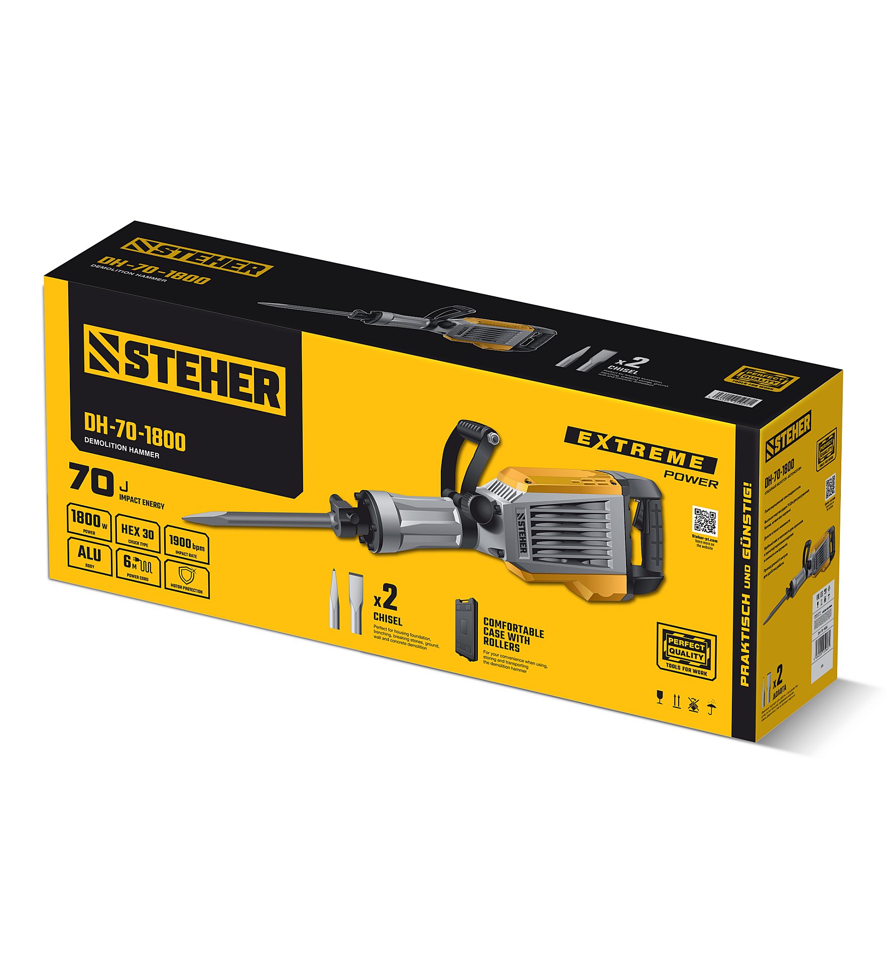STEHER Бетонолом, 70 Дж, 1800 Вт, отбойный молоток HEX-30 (DH-70-1800)