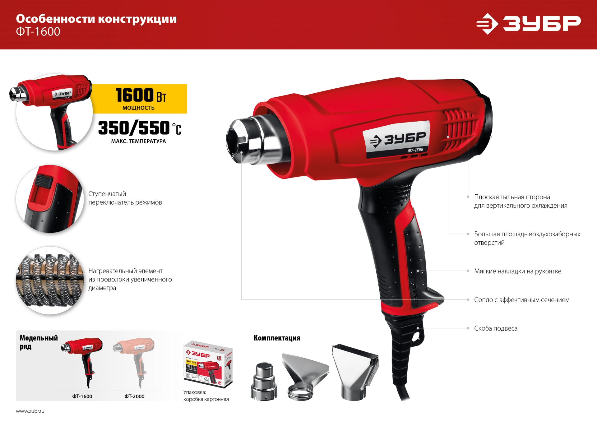 ЗУБР 1600 Вт, технический фен (ФТ-1600)