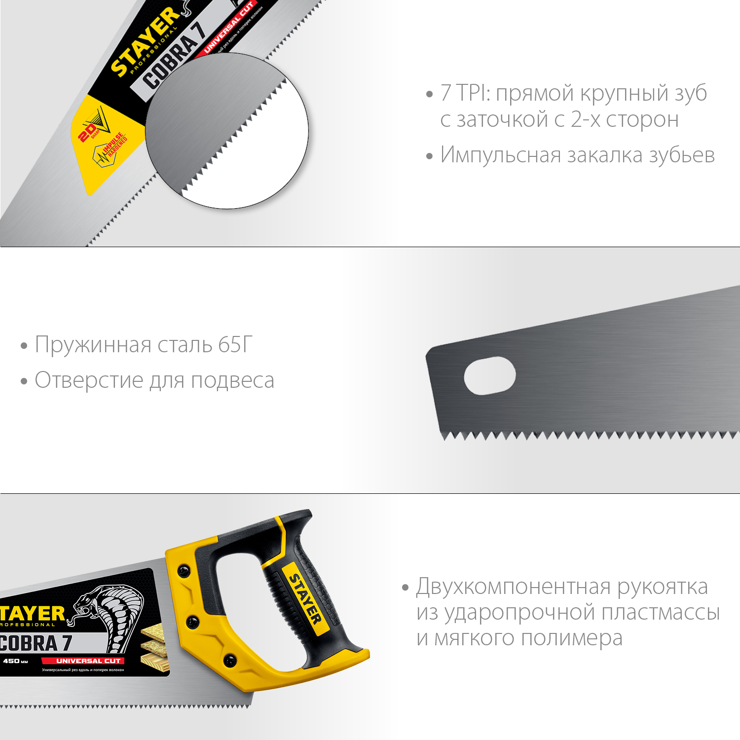 STAYER Cobra 7, 450 мм, универсальная ножовка, Professional (1510-45)
