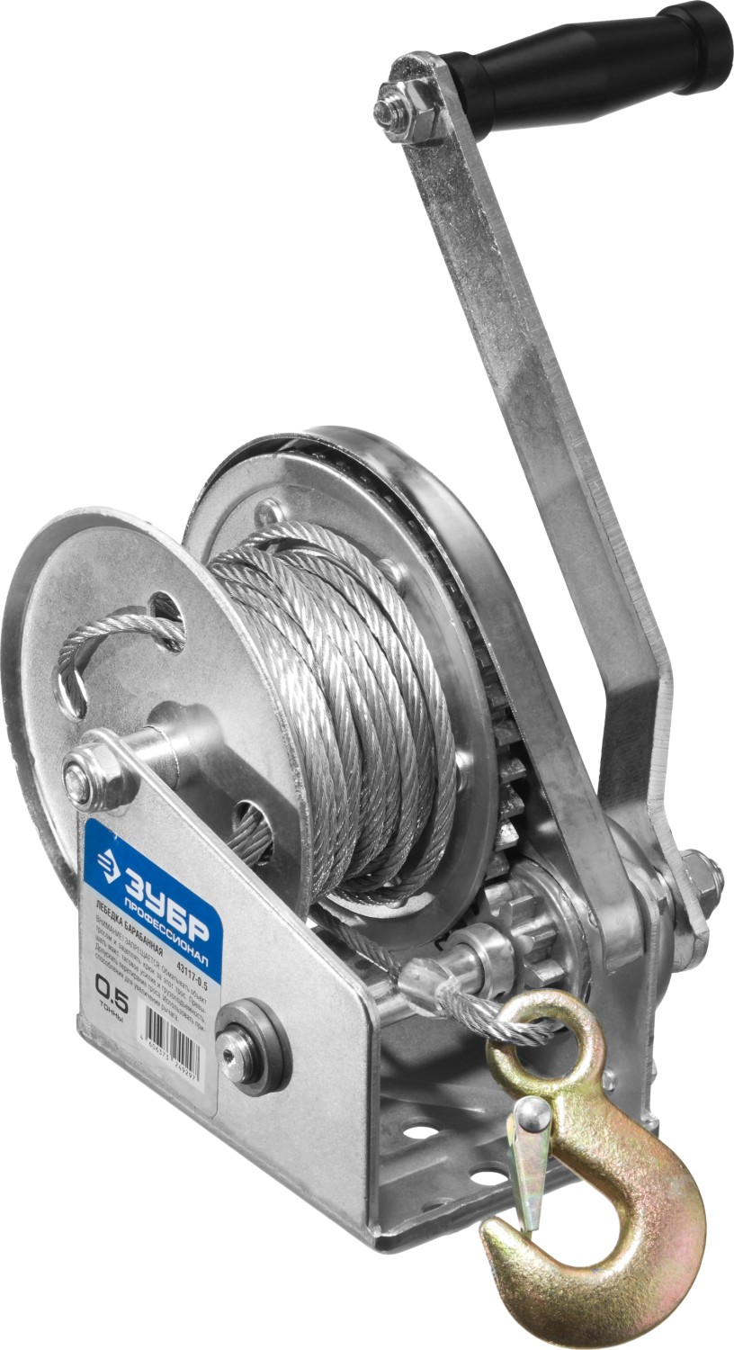 ЗУБР 0.5 т, 8 м, ручная барабанная подъемная тросовая лебедка, Профессионал (43117-0.5)